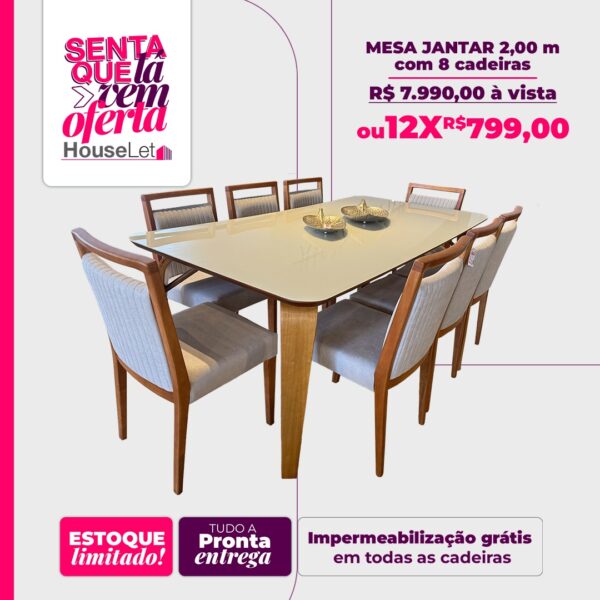 Mesa de Jantar 2,00m com 8 cadeiras