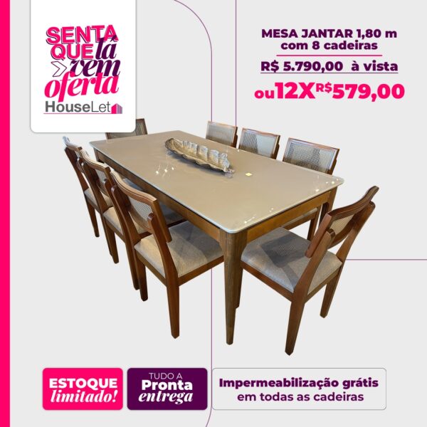 Mesa de Jantar 1,80m com 8 cadeiras