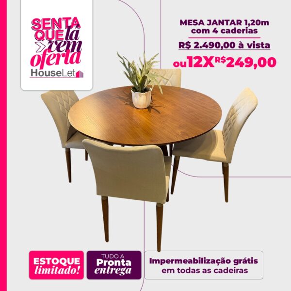 Mesa de Jantar 1,20m com 4 cadeiras