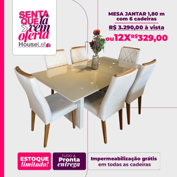 Mesa de Jantar 1,80m com 6 cadeiras